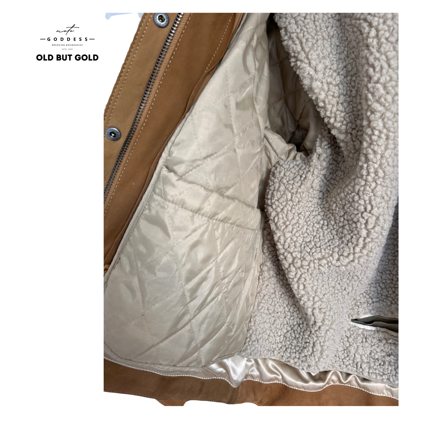 SPIRIT MOTORS Brave Ebony Jacke für Frauen, Größe M, beige mit Fellkragen, viele Taschen NEU