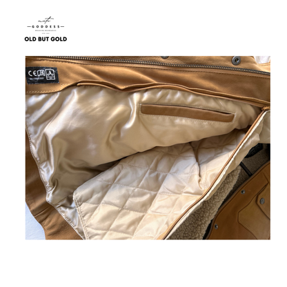 SPIRIT MOTORS Brave Ebony Jacke für Frauen, Größe M, beige mit Fellkragen, viele Taschen NEU