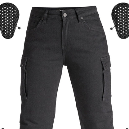 MILA CARGO BLACK – Motorradjeans für Damen im Chino-Stil aus Cordura